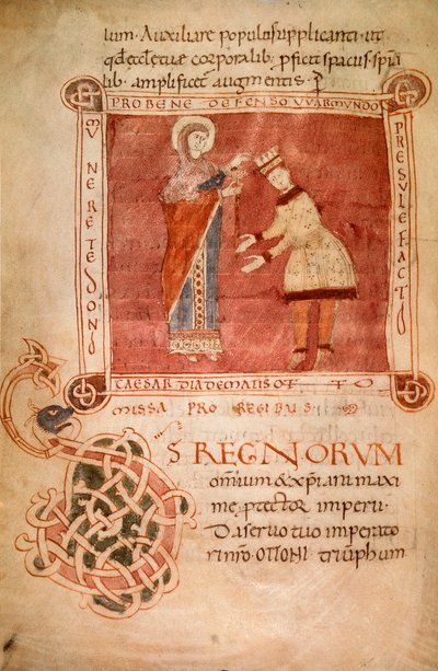 Otón I coronado por la Virgen María, del Sacramentario del Obispo Warmondo de Italian School