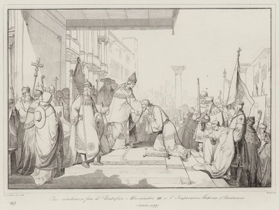 Paz concluida entre el Papa Alejandro III y el Emperador Federico I Barbarroja de Italian School