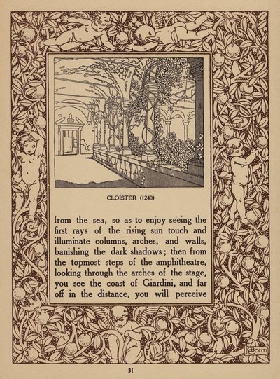 Página del folleto del Hotel San Domenico Palace, Taormina (litografía) de Italian School