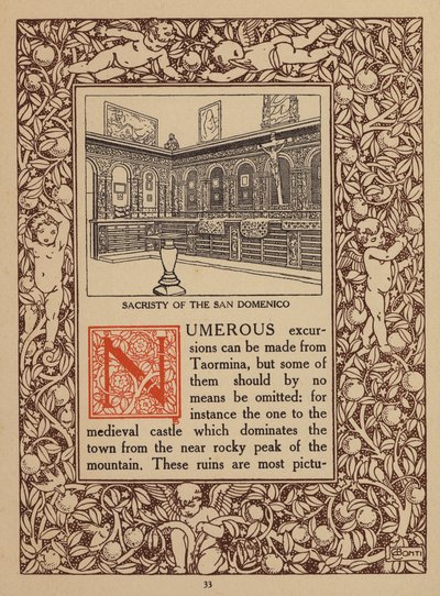 Página del folleto del Hotel San Domenico Palace, Taormina (litografía) de Italian School
