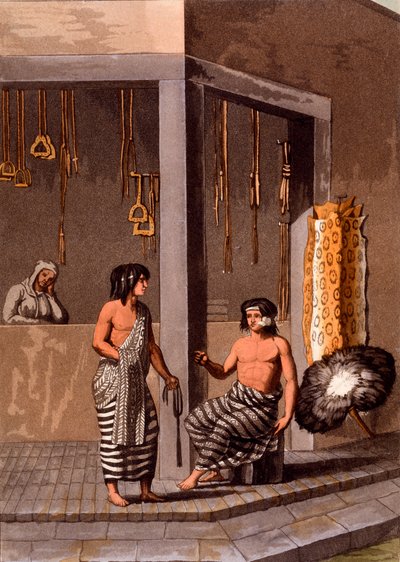 Indios pampas en una tienda llamada Indiano, Calle de los Torres, Buenos Aires, c.1820s-30s de Italian School