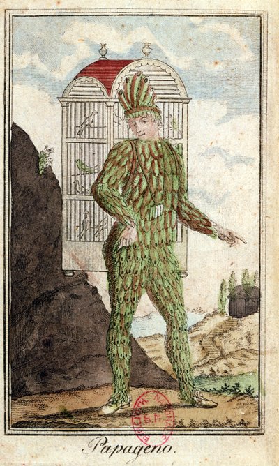 Papageno el cazador de pájaros, de La flauta mágica de Wolfgang Amadeus Mozart (1756-91) de Italian School