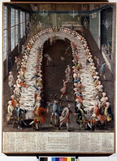 Representación de un banquete organizado por la familia Nani. Pintura del siglo XVIII de Italian School