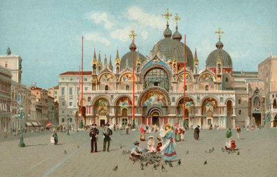 Plaza de San Marcos y Basílica de San Marcos, Venecia, Italia (cromolito) de Italian School
