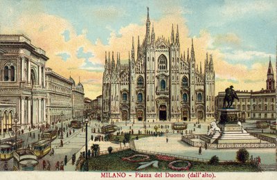 Piazza del Duomo, Milán (litografía en color) de Italian School