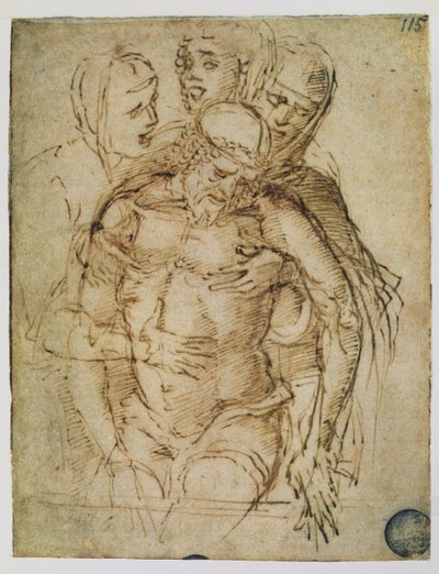 Piedad, atribuida a Giovanni Bellini (c.1430-1516) o a Andrea Mantegna (1430-1516) (pluma y tinta sobre papel) de Italian School