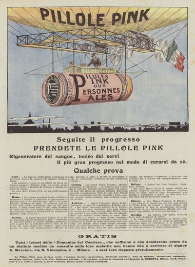 Píldoras rosas (litografía en color) de Italian School
