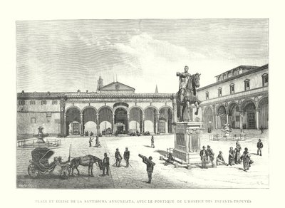 Plaza e Iglesia de la Santissima Annunziata, con el pórtico del Hospicio de los Niños Expósitos de Italian School