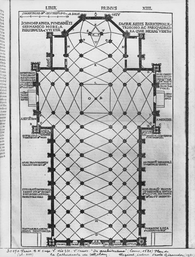 Plano de la Catedral de Milán, ilustración de De Architectura de Vitruvio, Como, 1521 de Italian School