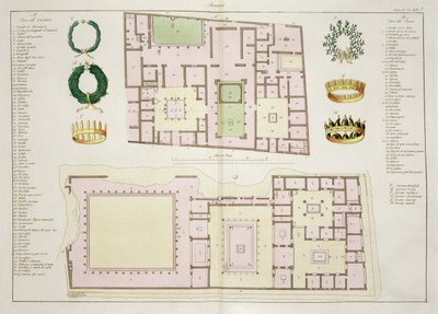 Planos de la Casa del Cuestor y la Casa del Fauno, Pompeya, lámina 25A, clase 5 de la Parte I de La Historia de las Naciones de Italian School