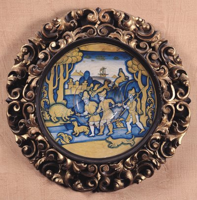 Plato decorado con una escena de caza, Taller de Deruta, c.1540-45 de Italian School