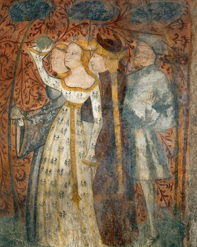 Jugando un juego de pelota, (detalle) de Escenas de un torneo y vida cortesana de la Casa dEstate (Casa de Verano), 1388-1400 de Italian School