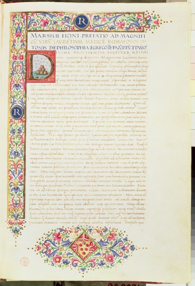 Plut 82.6 C.1 Los Diálogos de Platón traducidos por Ficino y dedicados a Lorenzo el Magnífico, c.1480 (vitela) de Italian School