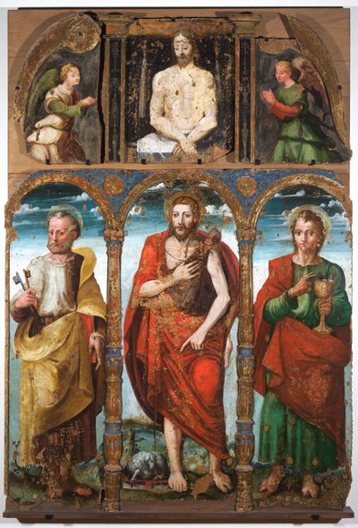 Políptico de San Juan Bautista con San Pedro y San Juan Evangelista, primera mitad del siglo XVI (temple sobre tabla) de Italian School
