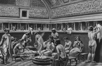 Pompeya: Interior de los Baños del Foro (litografía) de Italian School
