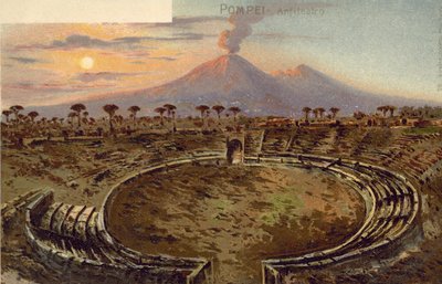 Pompeya, Italia, Anfiteatro (litografía en color) de Italian School