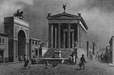 Pompeya: Templo y calle de la Fortuna (litografía) de Italian School