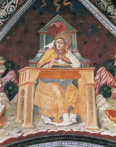 El Papa Gregorio I, en la Capilla de Santa Margarita de Antioquía, bóveda del Santuario de Santa María Asunta (fresco) de Italian School