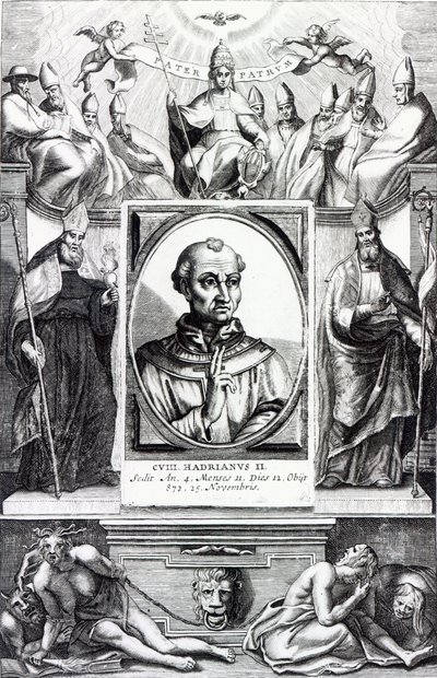 Papa Adriano II (grabado) de Italian School