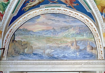 Escena de puerto de Italian School