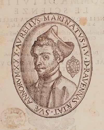 Retrato de Aurelio Marinati. Página de Somma di tutte le scienze de Italian School