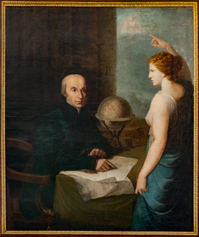 Retrato del astrónomo Giuseppe Piazzi, El Observatorio Astronómico "Giuseppe Piazzi", la Torre Pisana de Italian School