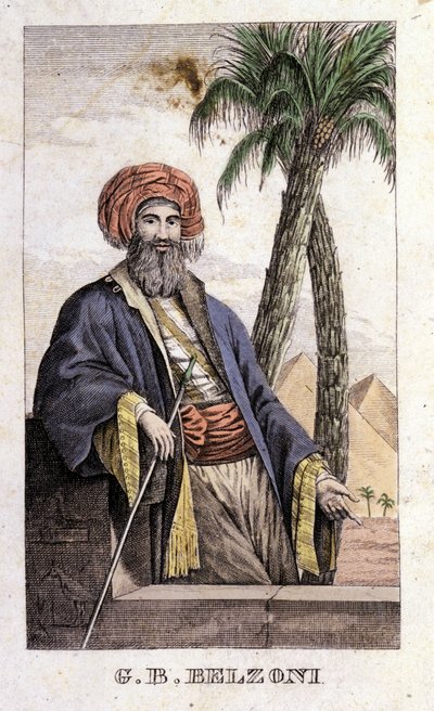 Retrato de Giovanni Battista (Gianbattista) Belzoni (1778-1823), explorador y arqueólogo italiano, que hizo importantes descubrimientos arqueológicos en Egipto. Grabado - en 