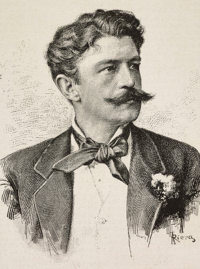 Retrato de Herbert von Bismarck (1849-1904), político alemán, grabado de Riera de una fotografía de los Hermanos Vianello, de L