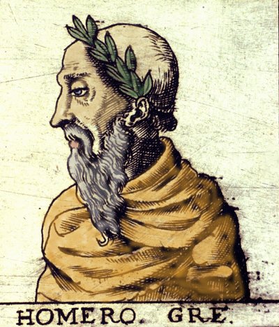 Retrato de Homero (siglo IX a.C.). Grabado de 1560 del Atlas de Urbano Monte de Italian School