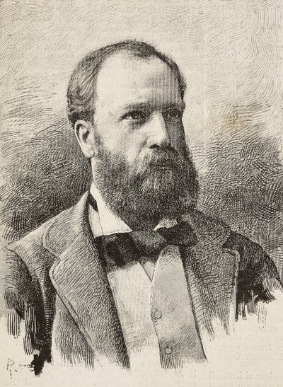 Retrato de Karl Hillebrand (1829-1884), historiador alemán, grabado de Riera de una fotografía de Schemboche, de L