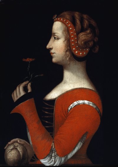 Retrato de Laure (Laura) de Noves (1308-1348), amada de Petrarca (Francesco Petrarca). Pintura de la escuela italiana del siglo XVI. Londres, Victoria and Albert Museum de Italian School