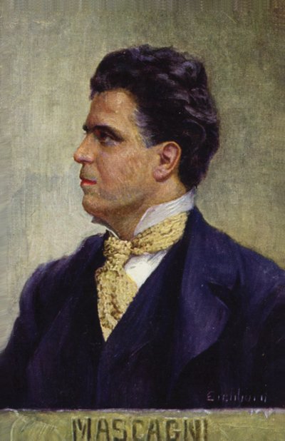 Retrato de Pietro Mascagni (litografía en color) de Italian School
