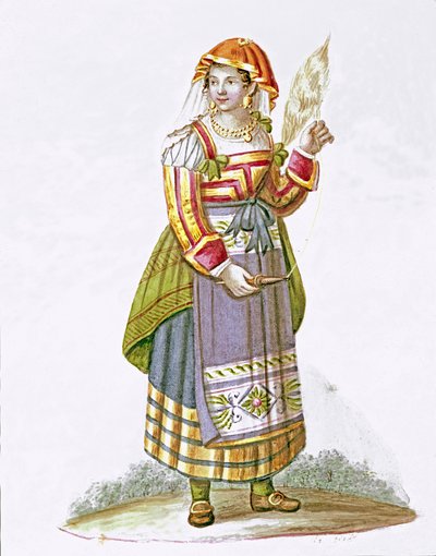 Retrato de una joven de Pietracanale en la región de Abruzzo, en traje tradicional, Italia de Italian School