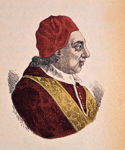 Retrato del Papa Benedicto XIV (benedetto, Benedict o Benedictus) (1740-1758), 1898 (grabado con coloración posterior) de Italian School