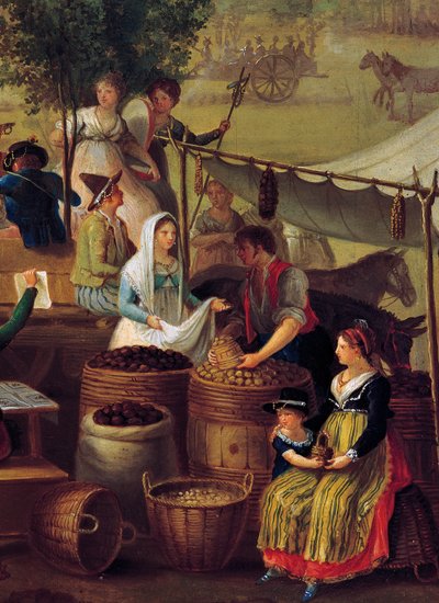 Vendedor de patatas y castañas, pintura de un artista desconocido, Italia de Italian School