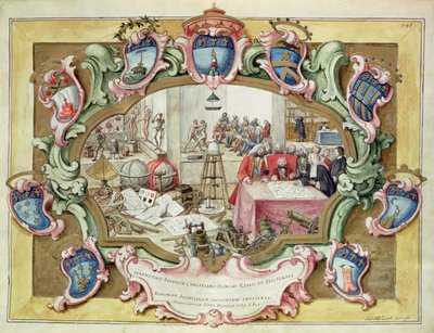 Príncipe Federico Cristián de Polonia en una visita al Instituto de Ciencia, Bolonia en 1739 de Italian School