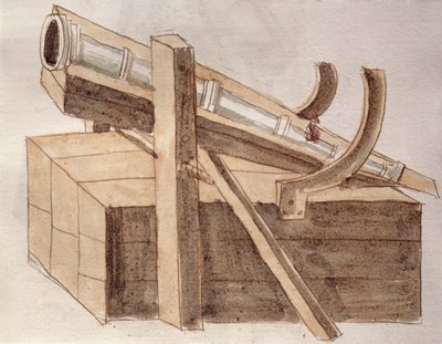 Proyecto de cañón, ilustración de "De re Militari" de Roberto Valturio (1405-75) 1470 (pluma y tinta y acuarela sobre papel) de Italian School