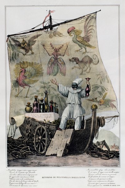 Pulcinella regresando de la Luna de Italian School