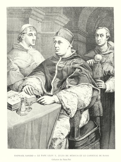 Rafael Sanzio, El Papa León X, Julio de Medicis y el Cardenal de Rossi, Colección del Palacio Pitti de Italian School