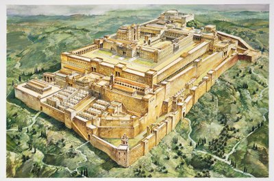 Reconstrucción del Palacio de Salomón y del Primer Templo (litografía en color) de Italian School