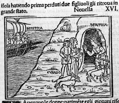 Reet de Beritola. Ilustración para la noticia 16 (Noticia 6 del segundo día) del “Decamerón” de Giovanni Boccaccio (1313-1375). Grabado en “Decamerone ouer Cento nouelle” Venecia, Bartolomeo de 
