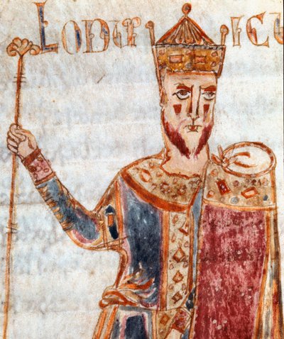 Representación de Luis I conocido como el Piadoso o el Bonachón (778-840), hijo de Carlomagno. Miniatura tomada del 