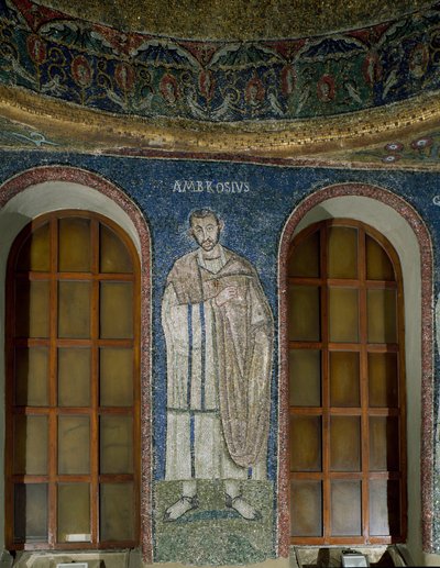 Representación de San Ambrosio de Milán (mosaico del siglo V) de Italian School