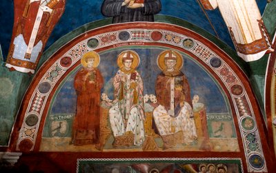 Representación de San Esteban, Santo Tomás Becket y San Nicolás de Myra de Italian School