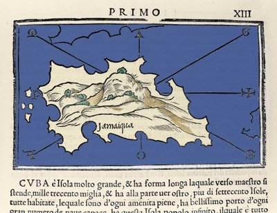 Representación de la isla de Jamaica. Isolario (mapa de islas) de Benedetto Bordone. Venecia 1547 de Italian School