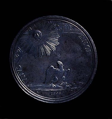 Reverso de una medalla de retrato de Anna Isabella de Mantua que representa un águila observando el sol, acuñada en 1698. Inscripción: VNVS AMOR de Italian School