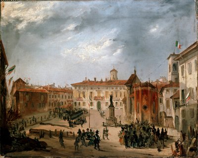 Revoluciones de 1848, Cinco Días de Milán: prisioneros austriacos en la plaza Borromeo el 20 de marzo de Italian School