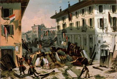 Revoluciones de 1848, Cinco Días de Milán: barricadas en corso de porta Vercellina el 22 de marzo de Italian School