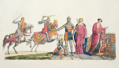 Ricardo Corazón de León, Juan de Gante, Eduardo III, Juana Plantagenet y Felipa de Henao, lámina 9 de La Historia de las Naciones de Italian School