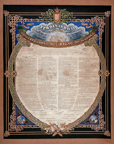 Risorgimento: constitución proclamada por el rey Fernando II de las Dos Sicilias (1810-1859) en 1847 de Italian School